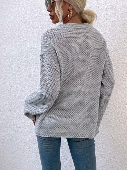 Quarter-Button Slit Sweater