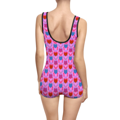 Women's Vintage Swimsuit (AOP) Heart Print