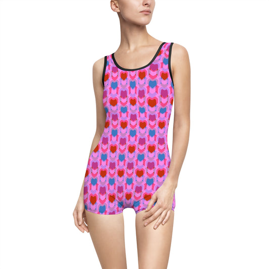 Women's Vintage Swimsuit (AOP) Heart Print