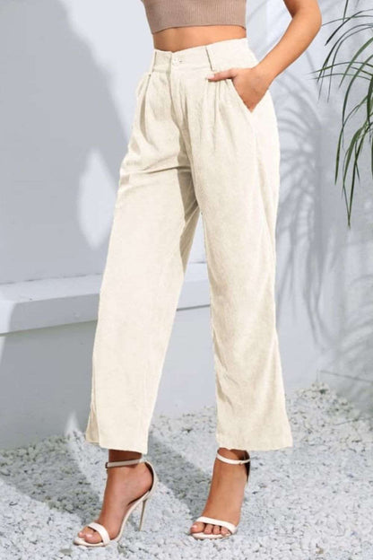 Buttoned Straight Hem Long Pants