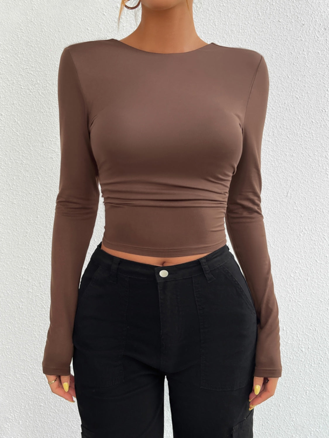 Devine Backless Round Neck Long Sleeve T-Shirt