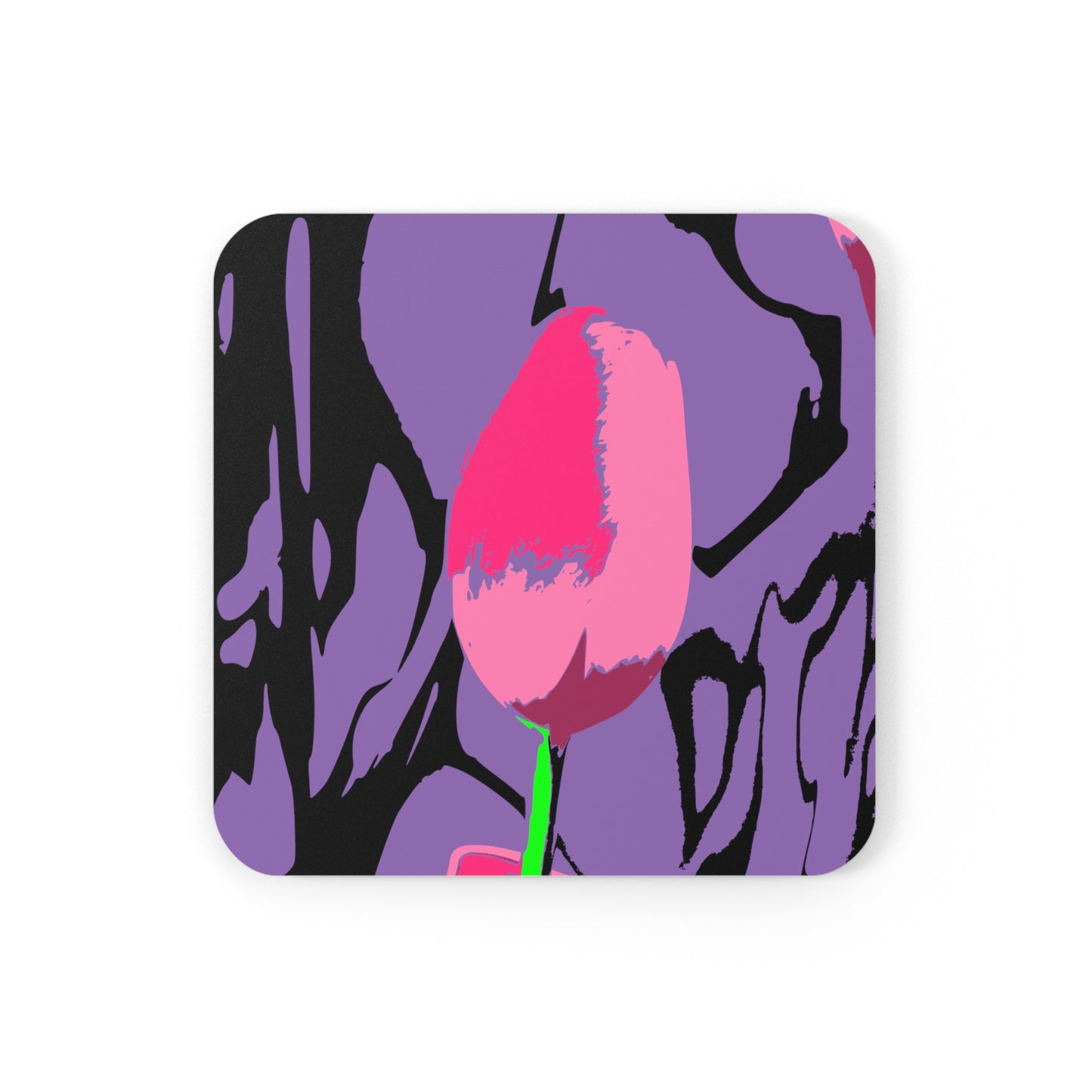 Corkwood Coaster 4-Pack Tulip Print on Purple