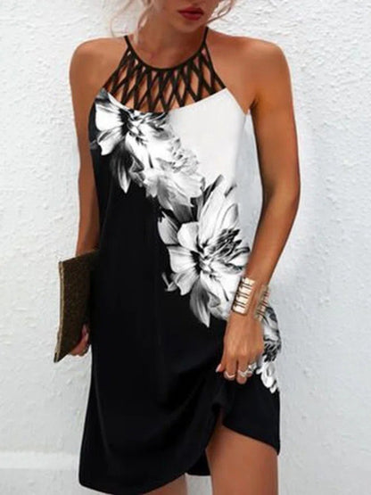 Printed Grecian Neck Mini Dress