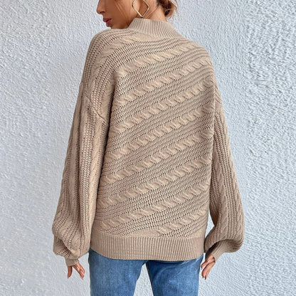 Cable-Knit Mock Neck  Long Sleeve Sweater