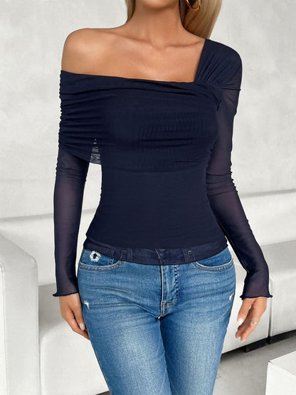 Devine Ruched Asymmetrical Long Sleeve T-Shirt