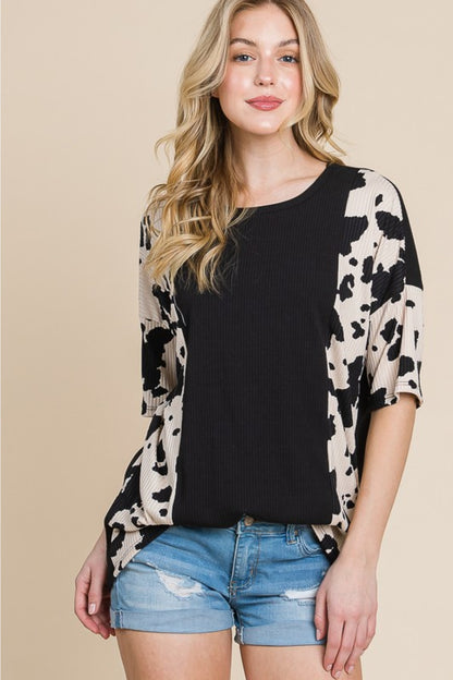 BOMBOM Rodeo Love Ribbed Animal Contrast Tee