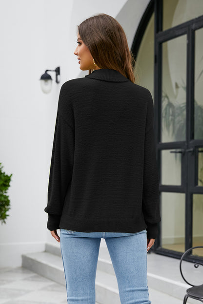 Mock Neck Dropped Shoulder Long Sleeve Sweater