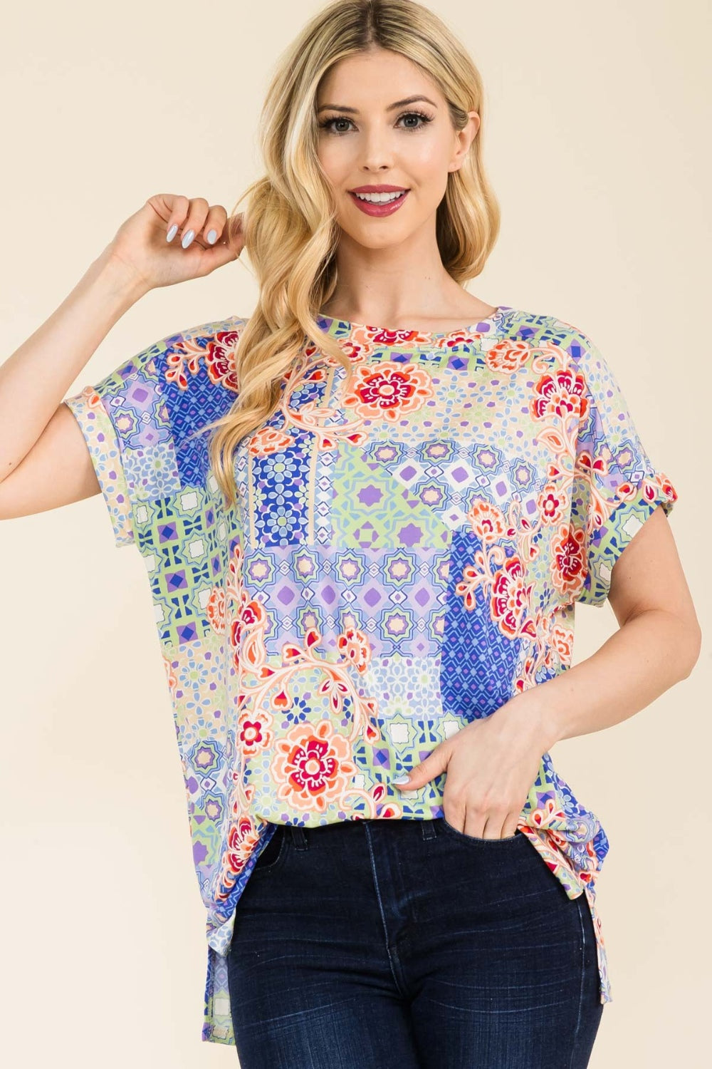 Celeste Full Size Round Neck Short Sleeve Floral T-Shirt