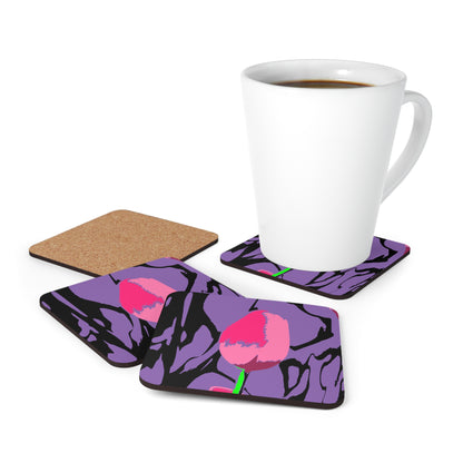 Corkwood Coaster 4-Pack Tulip Print on Purple