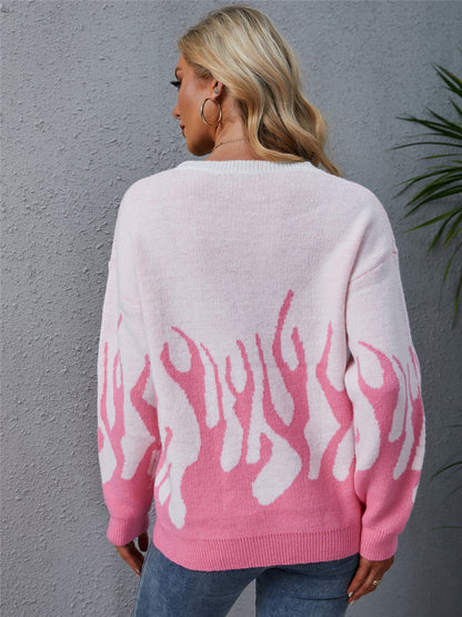 Angel Wings Printed Round Neck Long Sleeve Sweater