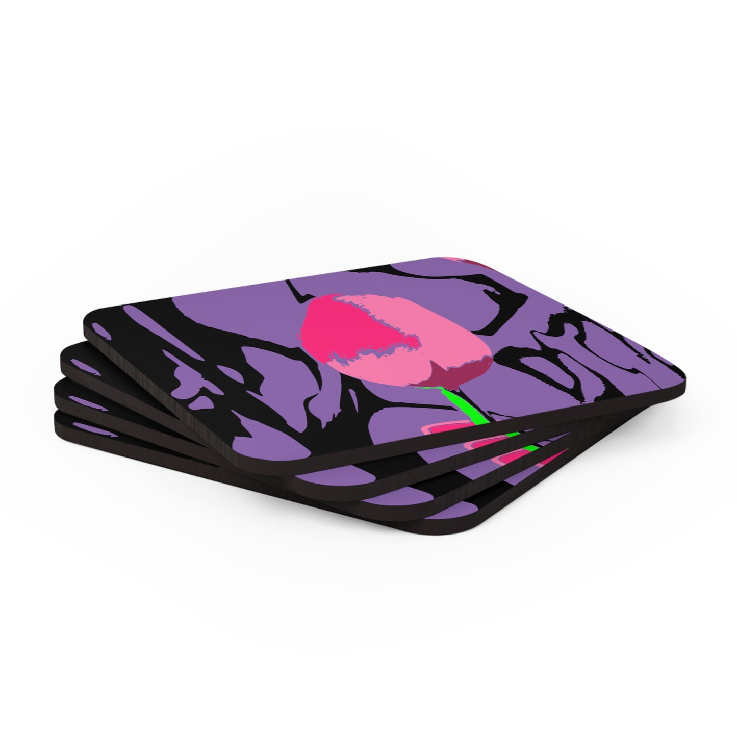 Corkwood Coaster 4-Pack Tulip Print on Purple