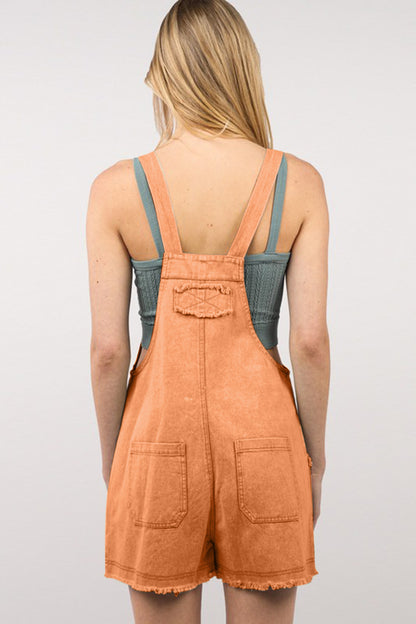 VERY J Washed Frayed Hem Denim Overall