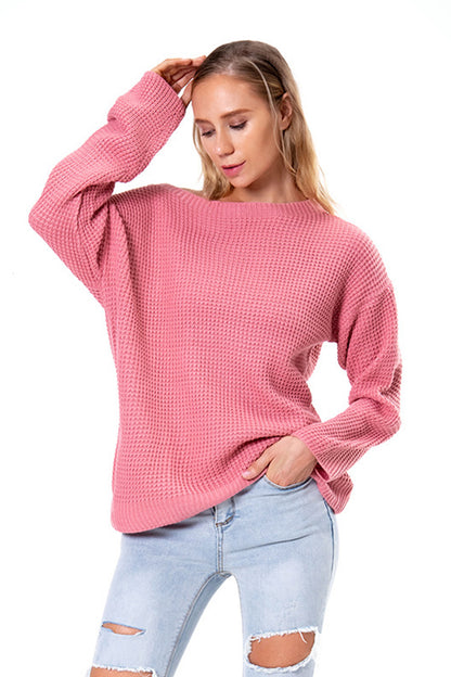 Boat Neck Drop Shoulder Long Sleeve Sweater