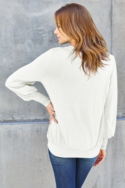 Basic Bae Full Size V-Neck Lantern Sleeve Top