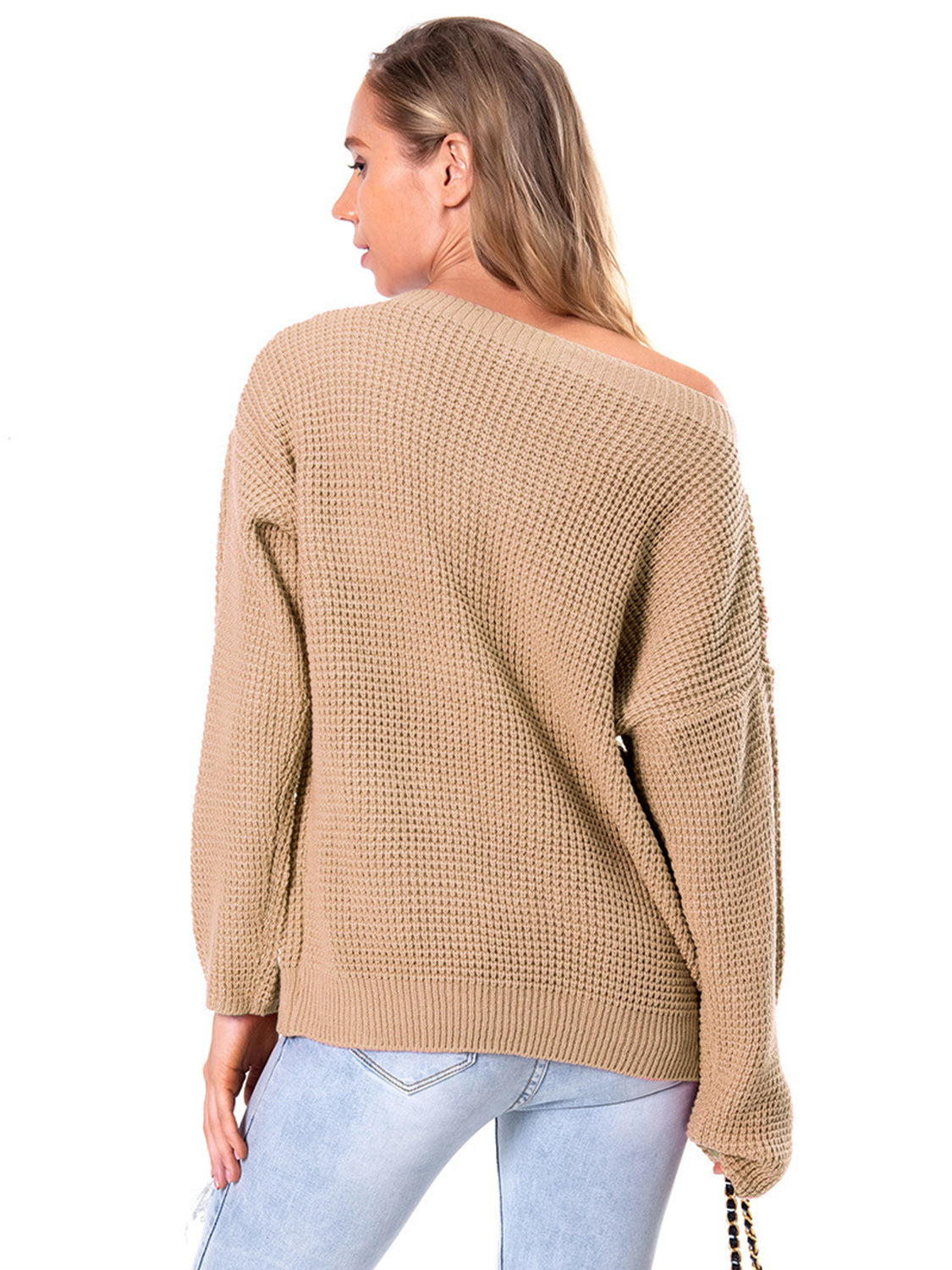 Boat Neck Drop Shoulder Long Sleeve Sweater