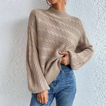 Cable-Knit Mock Neck  Long Sleeve Sweater