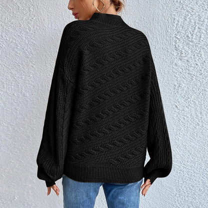 Cable-Knit Mock Neck  Long Sleeve Sweater