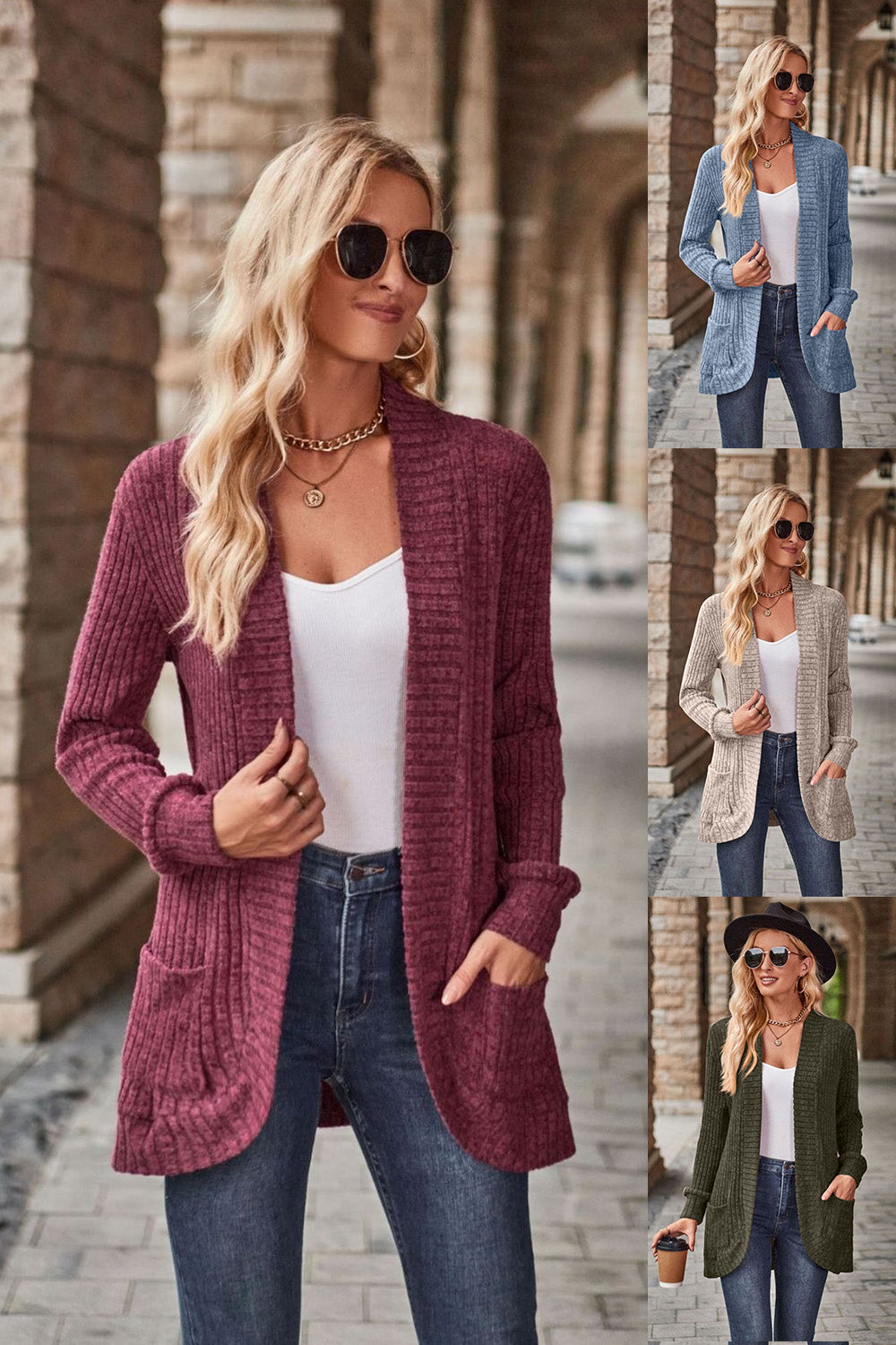 Open Front Cardigan with Pockets