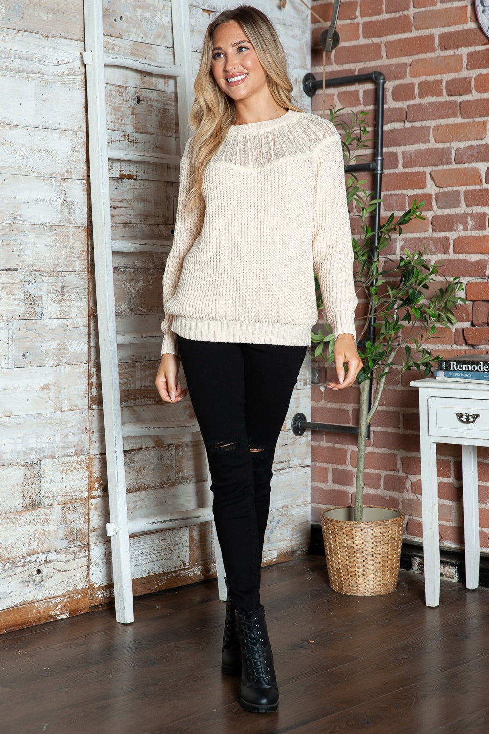 Round Neck Rib-Knit Sweater