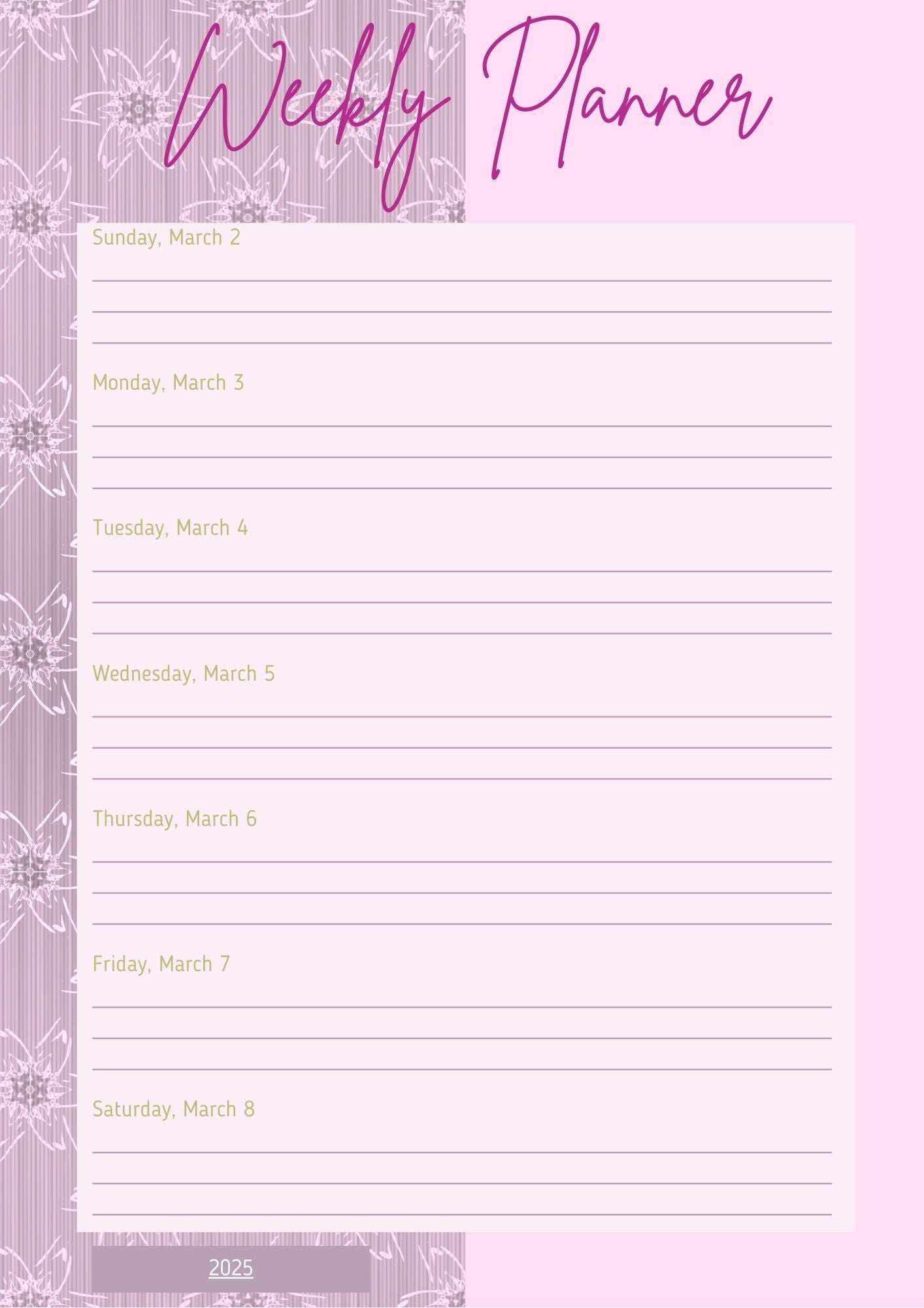 Digital Weekly Planner Floral Print 2024 & 2025