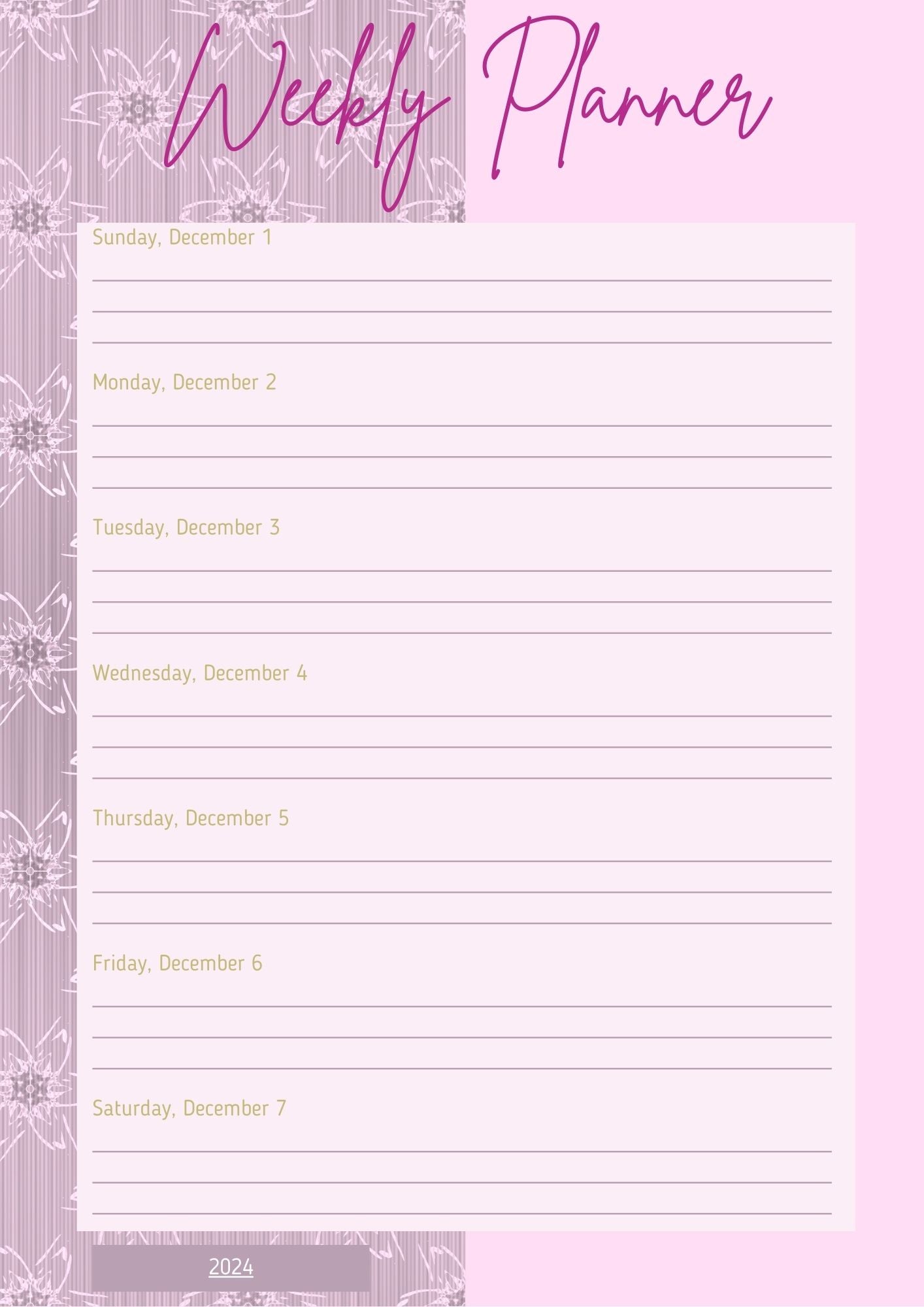 Digital Weekly Planner Floral Print 2024 & 2025