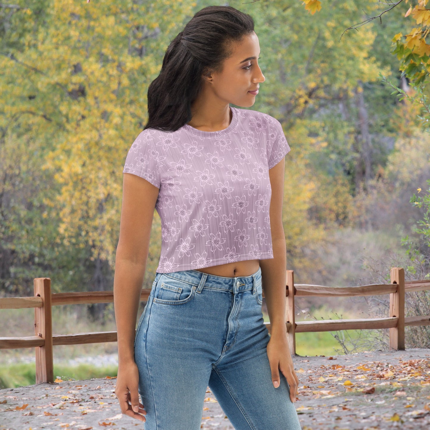 Women's Light Pink Floral Crop Tee