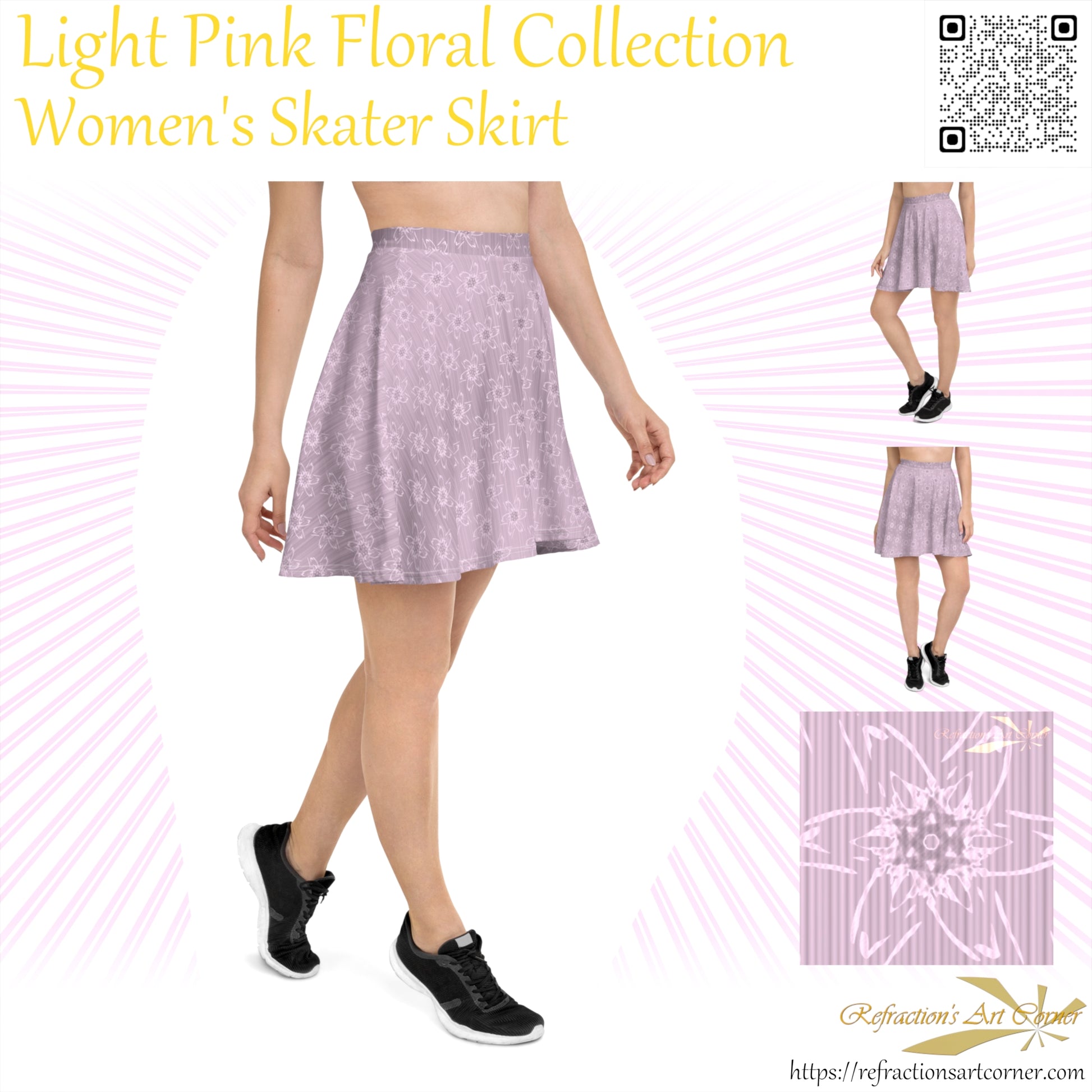 Women's Light Pink Floral Skater Skirt