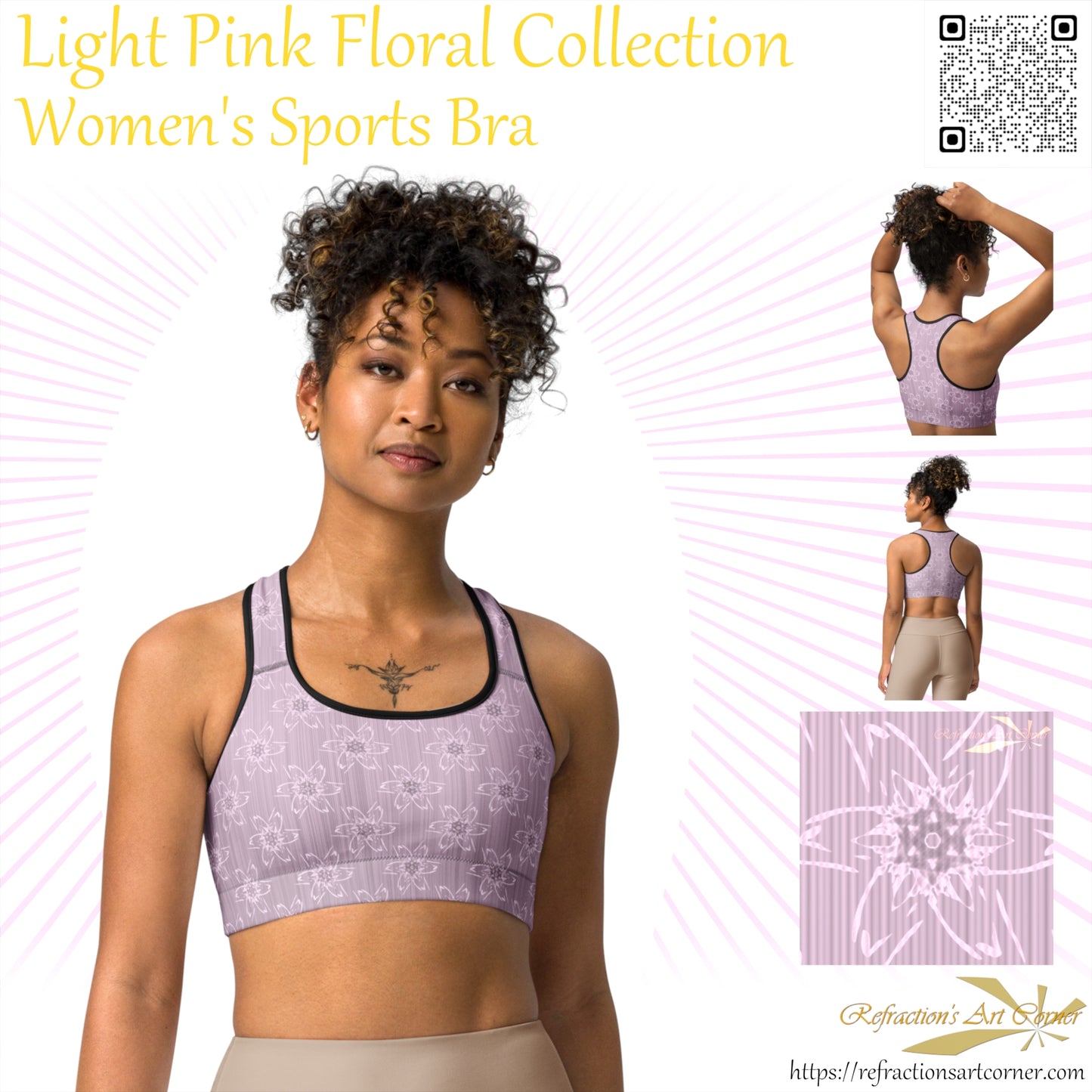 Women's Light Pink Floral Sports Bra