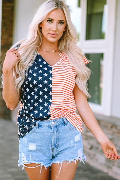 Star and Stripe V-Neck Bow Detail Tank