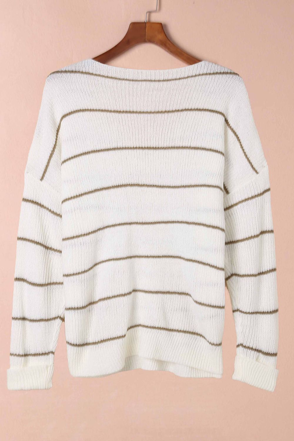 Striped V-Neck Drop Shoulder Sweater with Pocket