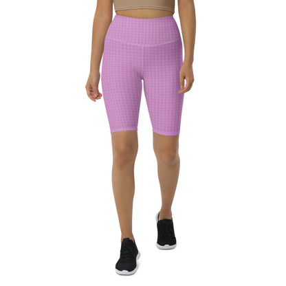 Women's Biker Shorts Pink Houndstooth-Gingham Mix