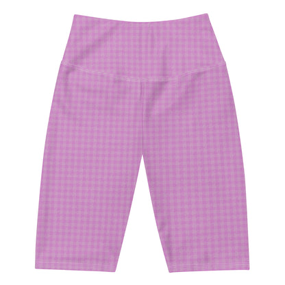 Women's Biker Shorts Pink Houndstooth-Gingham Mix