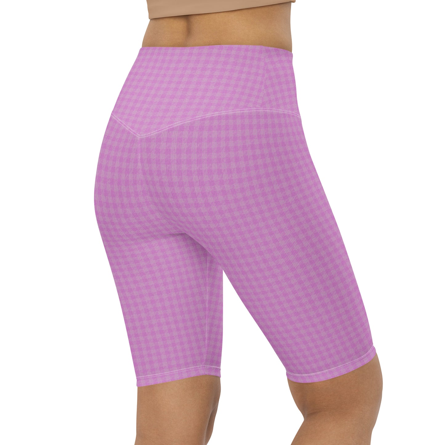 Women's Biker Shorts Pink Houndstooth-Gingham Mix