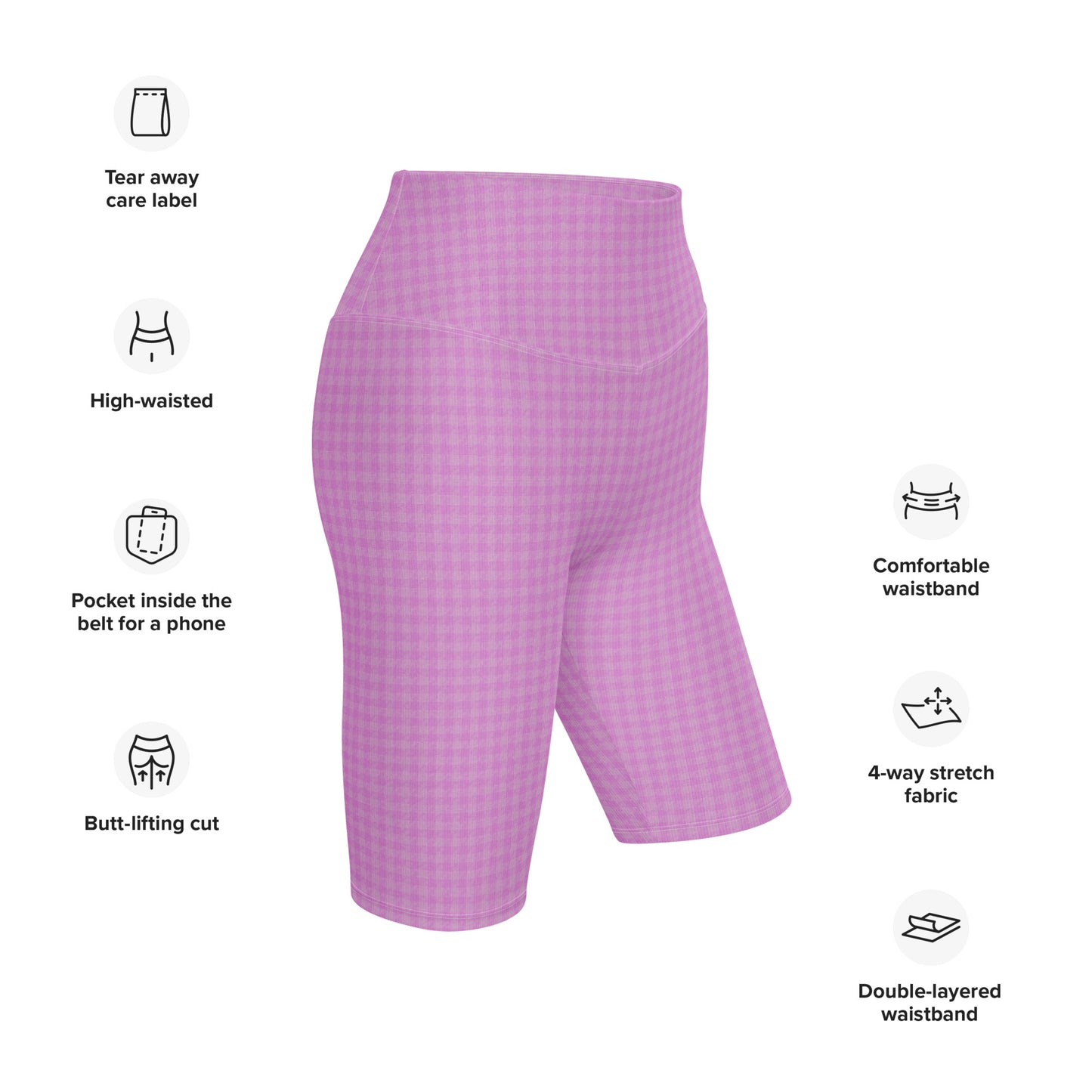 Women's Biker Shorts Pink Houndstooth-Gingham Mix