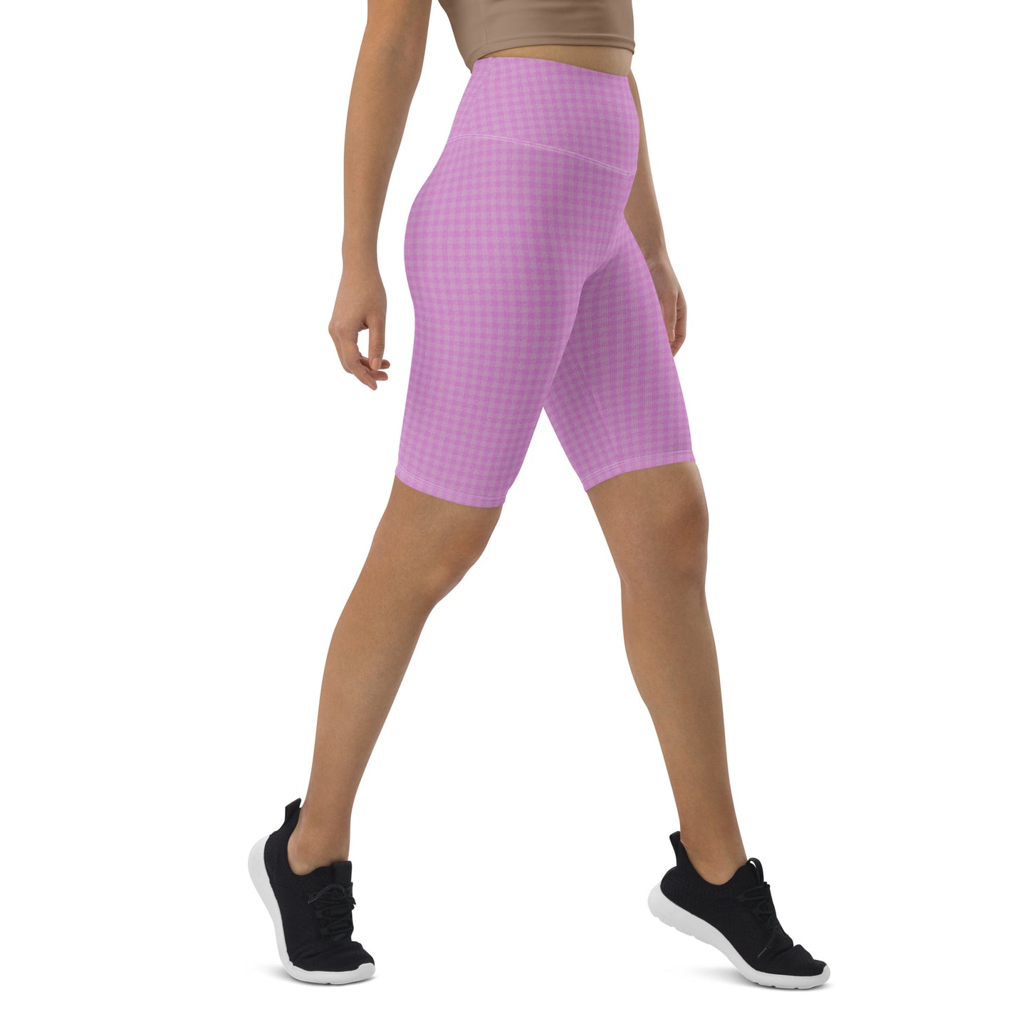 Women's Biker Shorts Pink Houndstooth-Gingham Mix