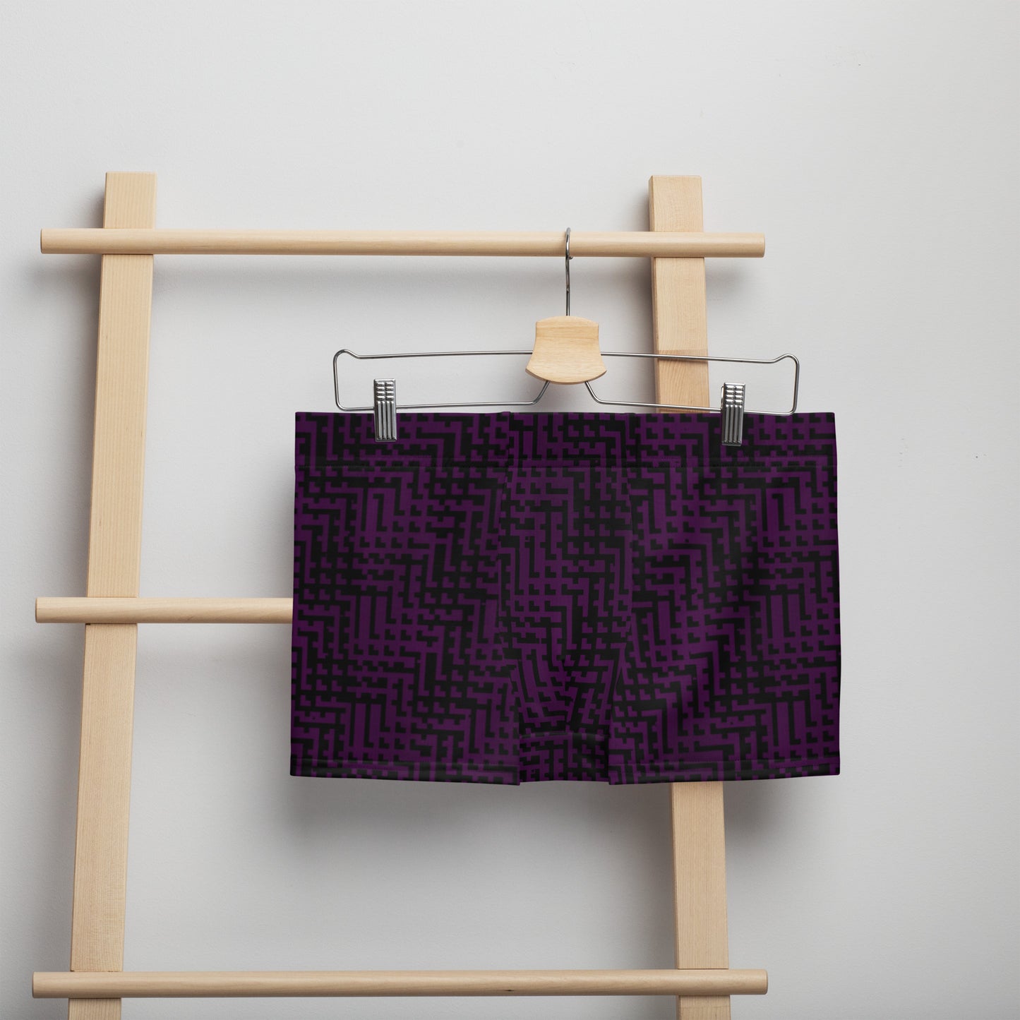 Men's Black & Purple Pixel Pattern Boxer Briefs