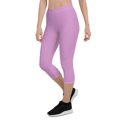 Women's Capri Leggings Pink Houndstooth-Gingham Mix