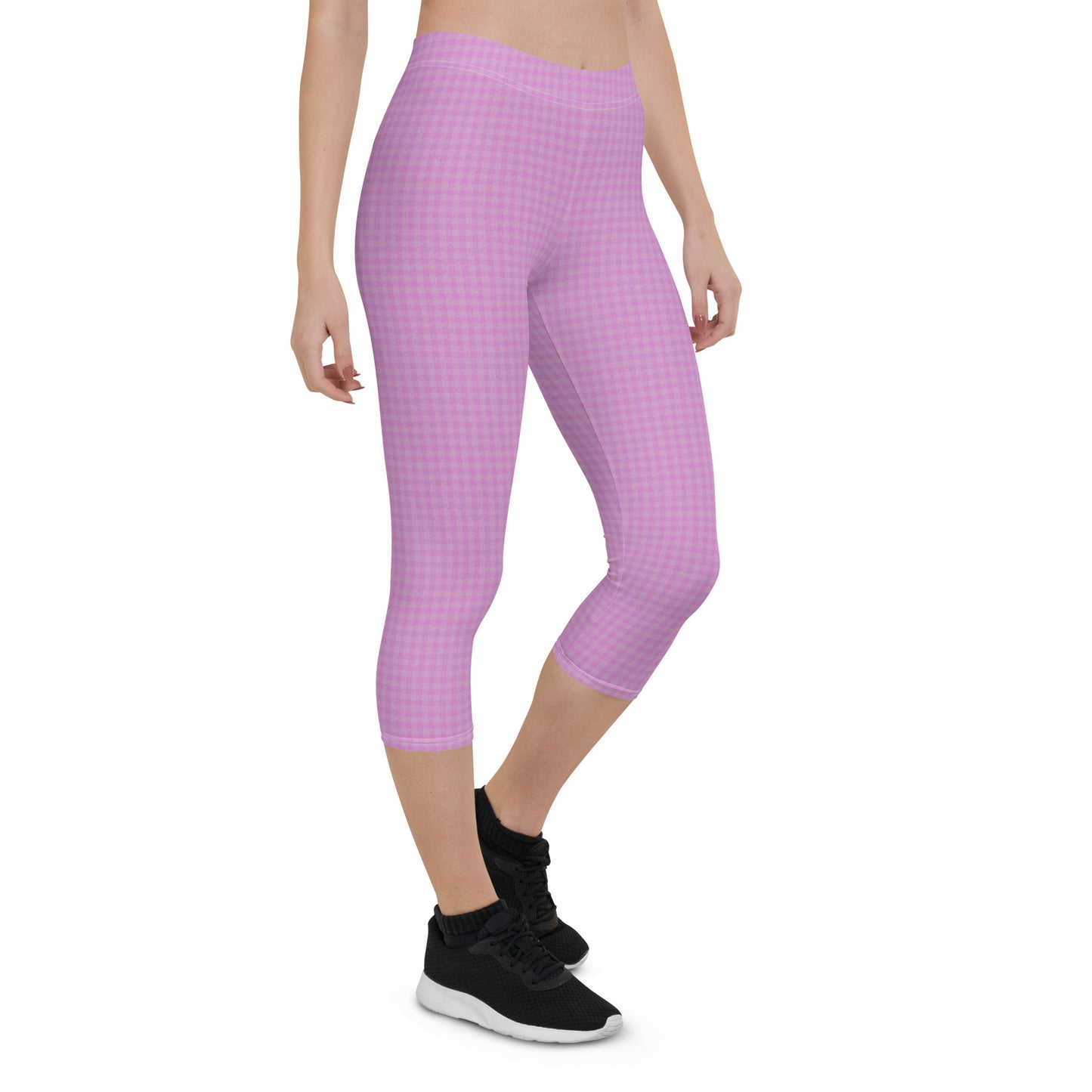 Women's Capri Leggings Pink Houndstooth-Gingham Mix