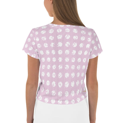 Women's White Polka Dot Pink Crop Tee