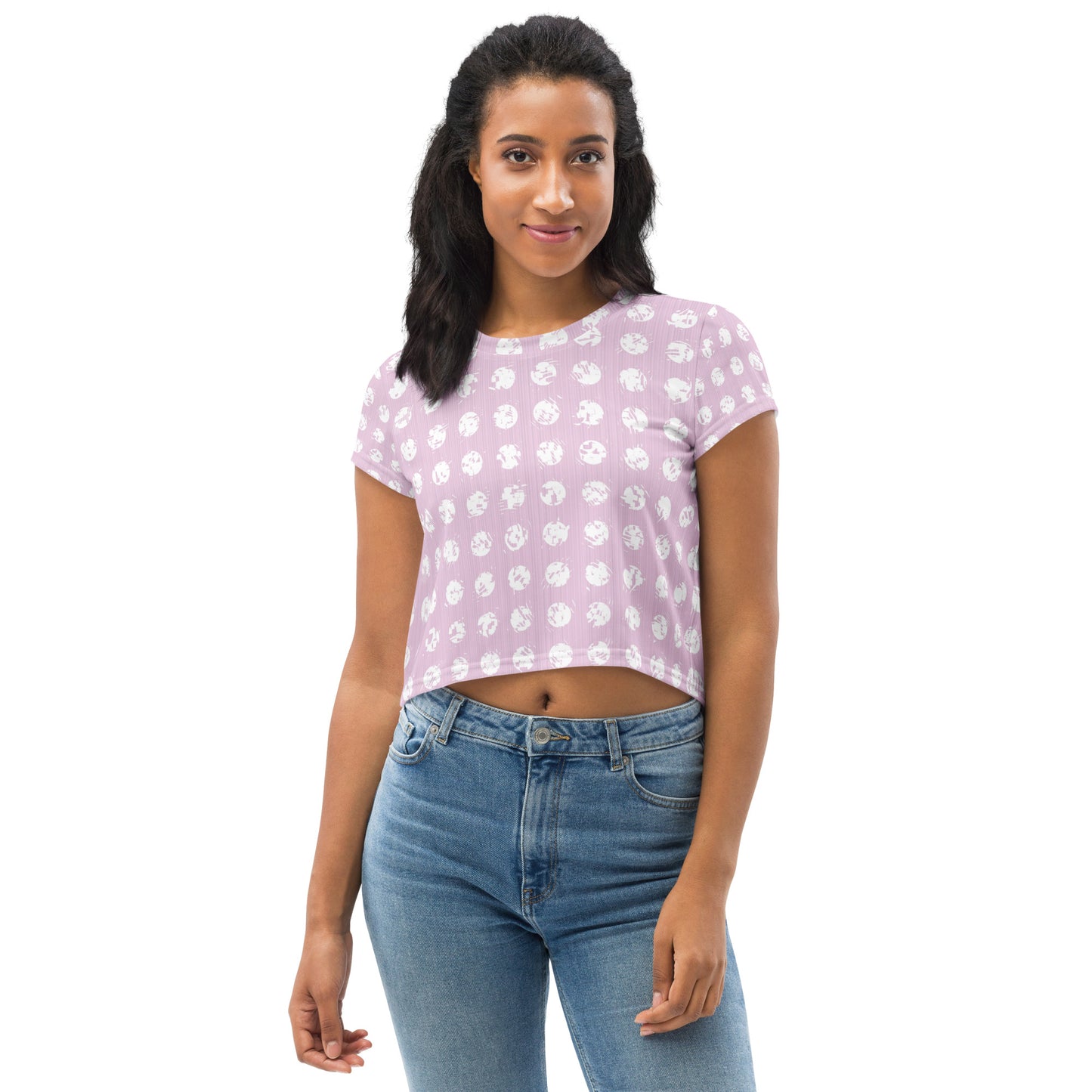 Women's White Polka Dot Pink Crop Tee