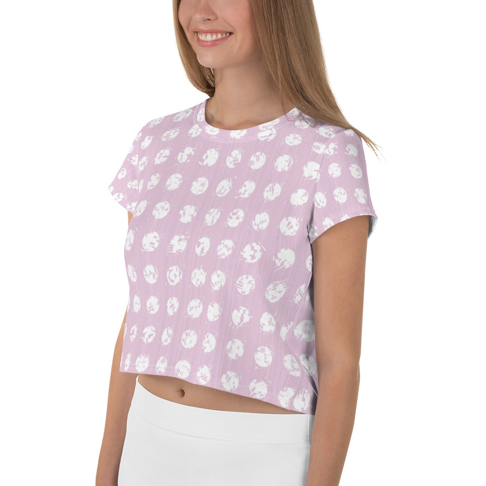 Women's White Polka Dot Pink Crop Tee