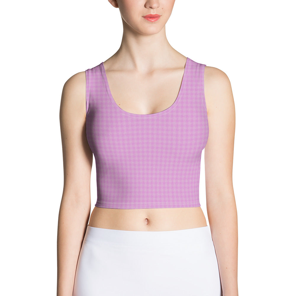 Women's Crop Top Pink Houndstooth-Gingham Mix