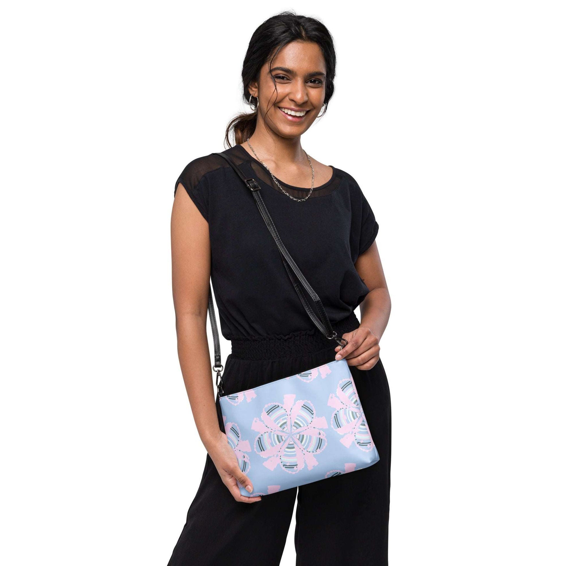 Blue Crossbody Bag Floral Art