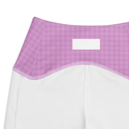 Women's Crossover Leggings Pink Houndstooth-Gingham Mix with Pockets