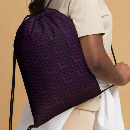 Drawstring Bag Purple & Black Zig Zag Print