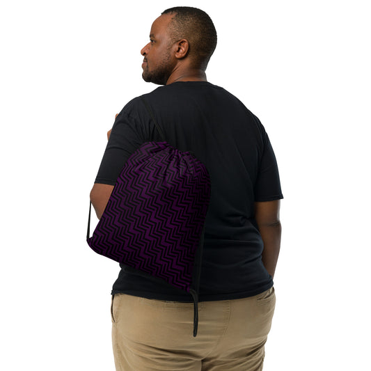 Drawstring Bag Purple & Black Zig Zag Print