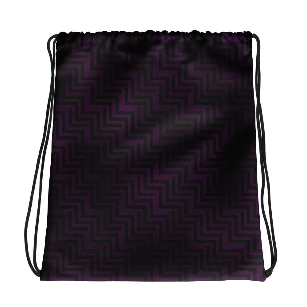 Drawstring Bag Purple & Black Zig Zag Print