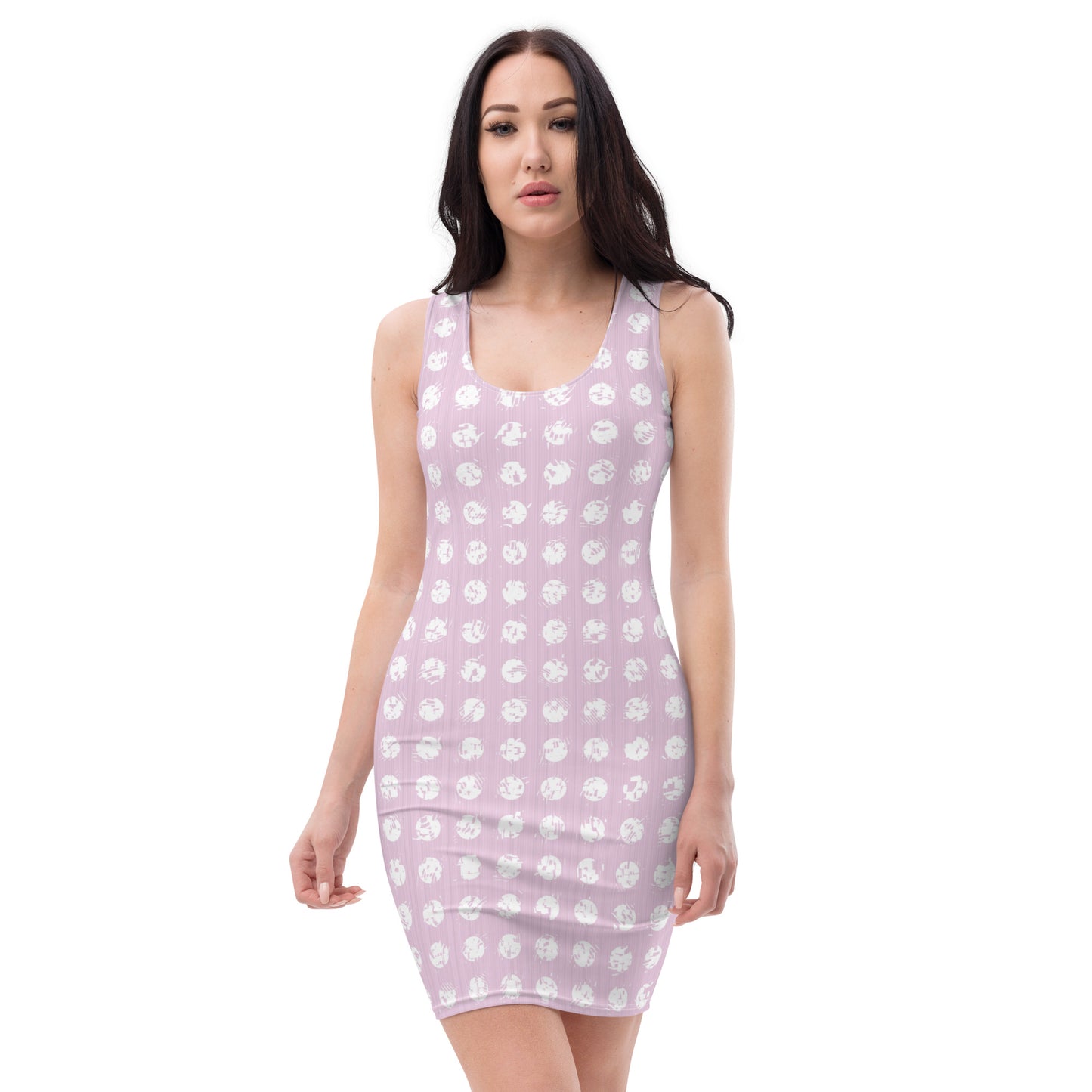 Women's White Polka Dot Pink Pencil Slip Mini Dress