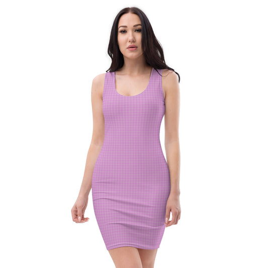 Women's Pencil Slip Mini Dress Pink Houndstooth-Gingham Mix