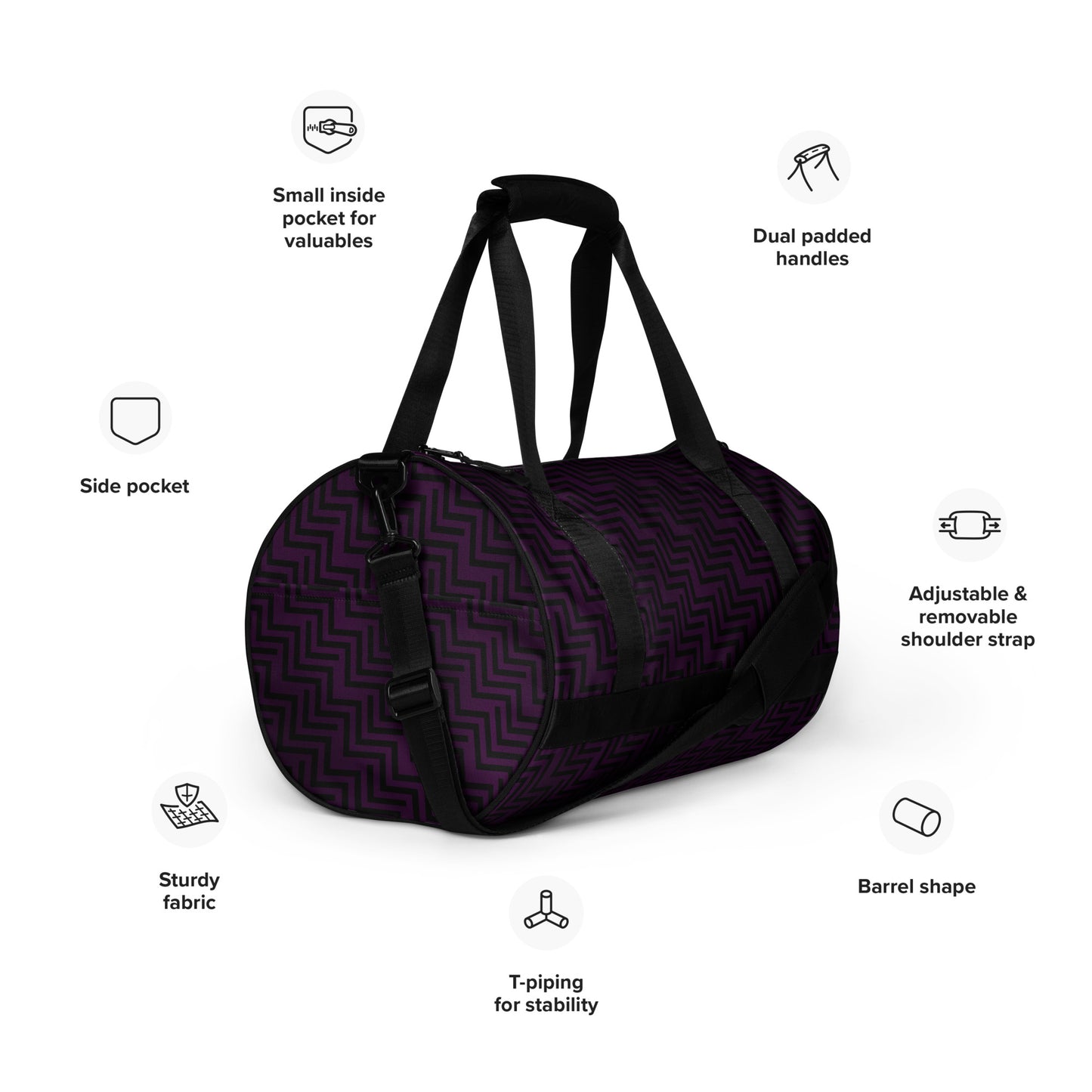 Gym Bag Purple & Black Zig Zag Print